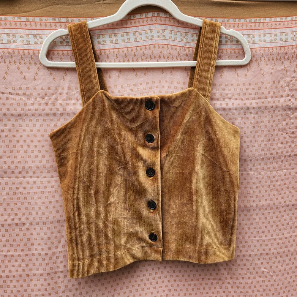 Madewell Texture & Thread Corduroy Butter Tan Buttoned Cropped Vest Shirt Sz XS